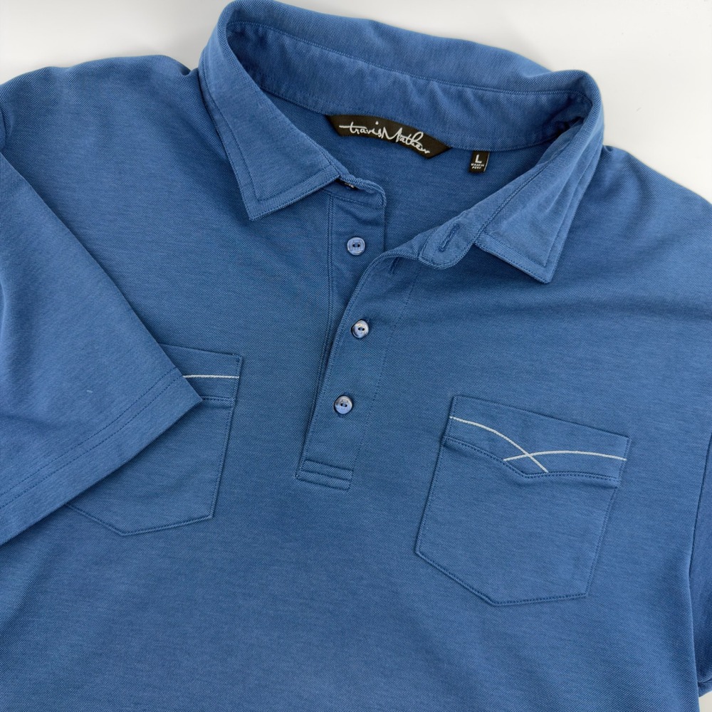 TravisMathew Mens Blue Pima Cotton Blend Double Pocket Golf Polo Shirt Large